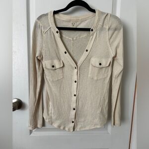 Free People We The Free Starlight Henley Knit Snap Button Down Top Ivory Small